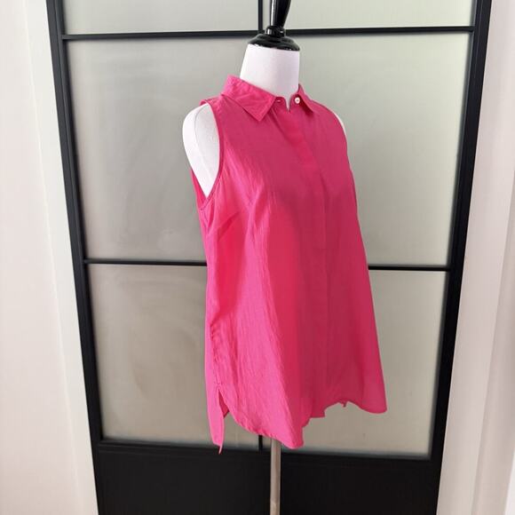 Ann Taylor Blouse Women’s 8 Medium Bright Pink Sleeveless Silk Cotton Woven - Picture 6 of 13
